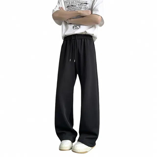 颂希尔 宽松百搭简约舒适纯色针织运动裤 男女同款