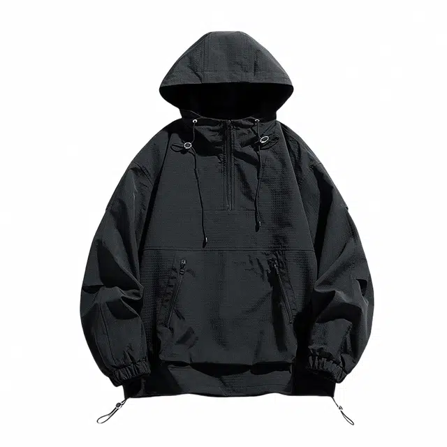 雅鹿  连帽休闲登山纯色  防风透气冲锋衣 男款