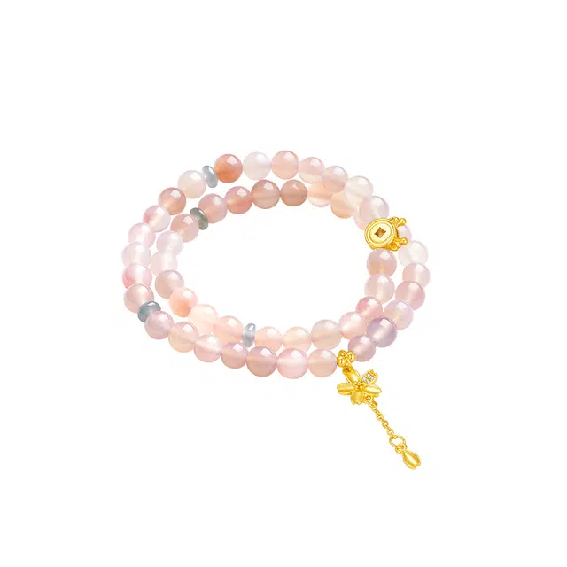 周大生 钱币鹿头桃花流苏 新中式国潮风小众设计气质#好运 桃花运 玉髓 手串 女款