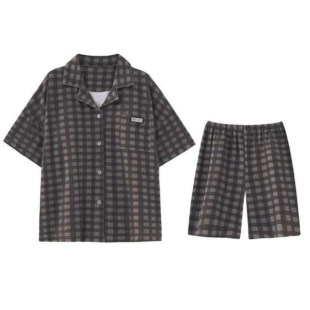 欧诗帛 带胸垫韩版甜美可外穿短袖三分裤睡衣套装 女款 图片色