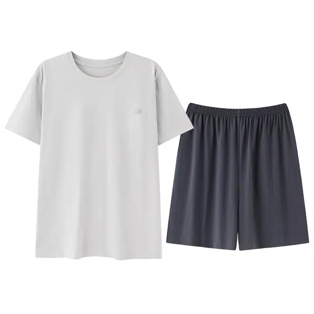 好福份 圆领家居服纯色休闲舒适睡衣套装 男款 图片色