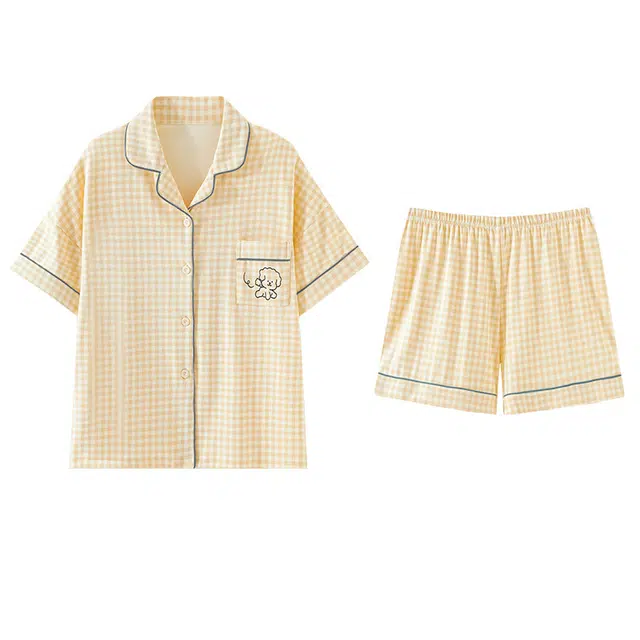 欧诗帛 韩版卡通可外穿短袖三分裤睡衣套装 女款 图片色