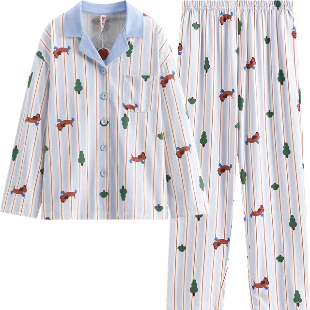 芬腾 长袖可爱休闲条纹家居服睡衣套装 女款