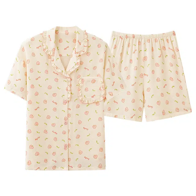 俏薇妮 简约温馨优雅时尚高级感短袖短裤家居服休闲宽松舒适凉爽透气可外穿夏季睡衣套装 女款 黄色