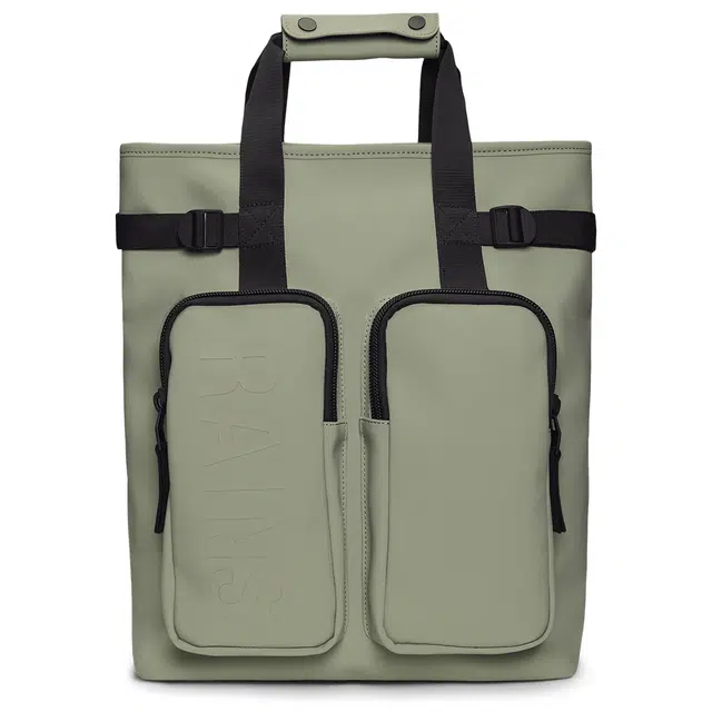 Rains Waterproof Tote 15 Inch Black/Green