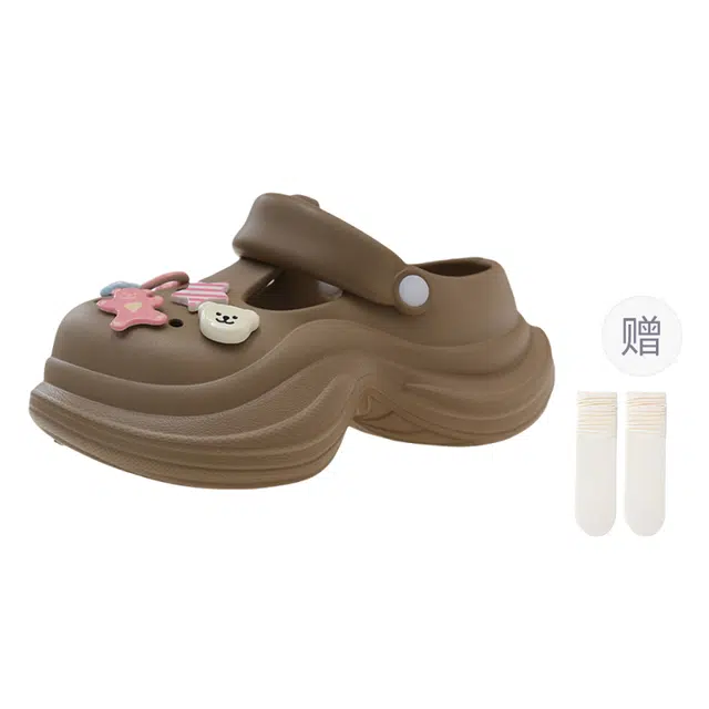 小鹿米利 可爱厚底增高外穿沙滩 防滑包头拖鞋 女