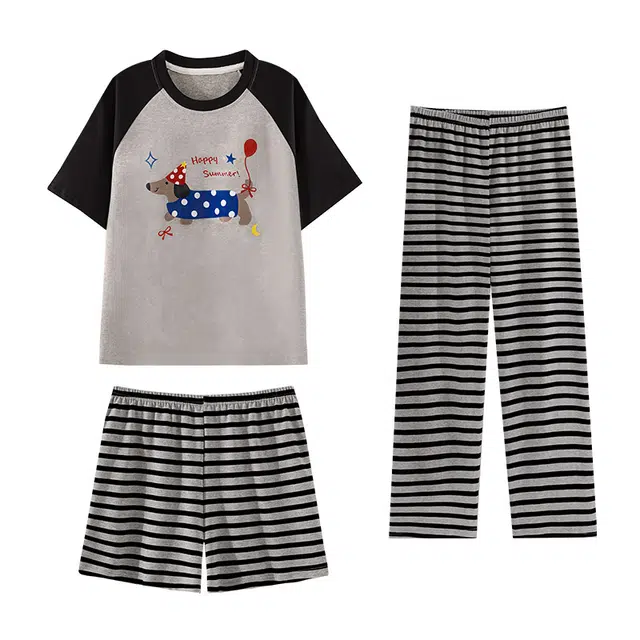 欧诗帛 家居服韩版时尚简约舒适三件套睡衣套装 女款 图片色