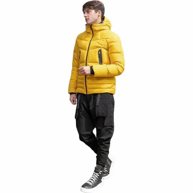 探路者 保暖抗撕裂纯色连帽长袖羽绒服 男款 乔戈里黄