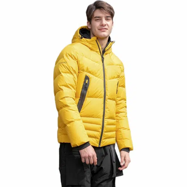探路者 保暖抗撕裂纯色连帽长袖羽绒服 男款 乔戈里黄