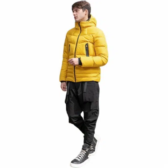 探路者 保暖抗撕裂纯色连帽长袖羽绒服 男款 乔戈里黄