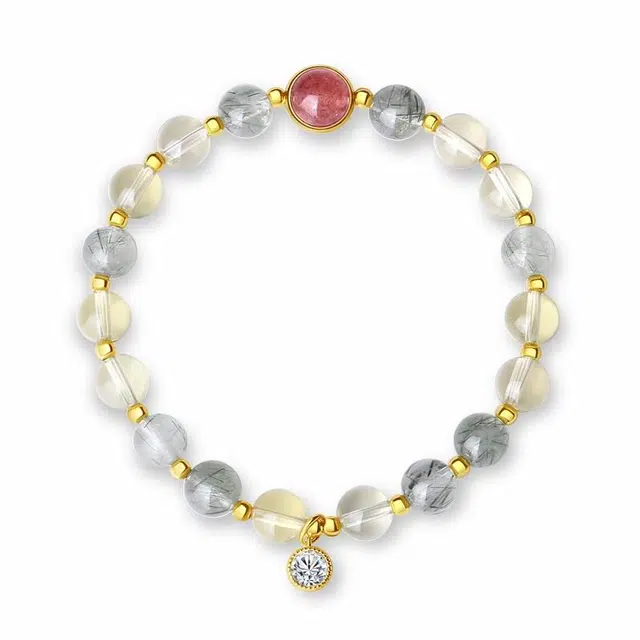 【做个富婆|财源滚滚】 银千惠 新中式八方来财暴富招财时来运转串珠 招桃花草莓晶粉晶磁场转运绿幽灵小众高级百搭闺蜜 黄水晶 手串 女款