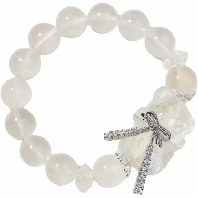 仙源 可爱蝴蝶结小熊国潮新中式文玩配饰小众寓意好转运暴富#好运 白水晶 手串 男女同款情侣款