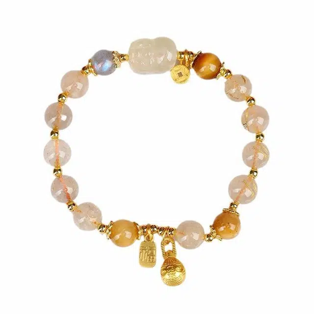 周百福 貔貅吞金兽 新中式 时来好运  事业有成 暴富好运 小众设计 精致简约 轻奢 百搭 周年礼盒 水晶 手串 男女同款情侣款