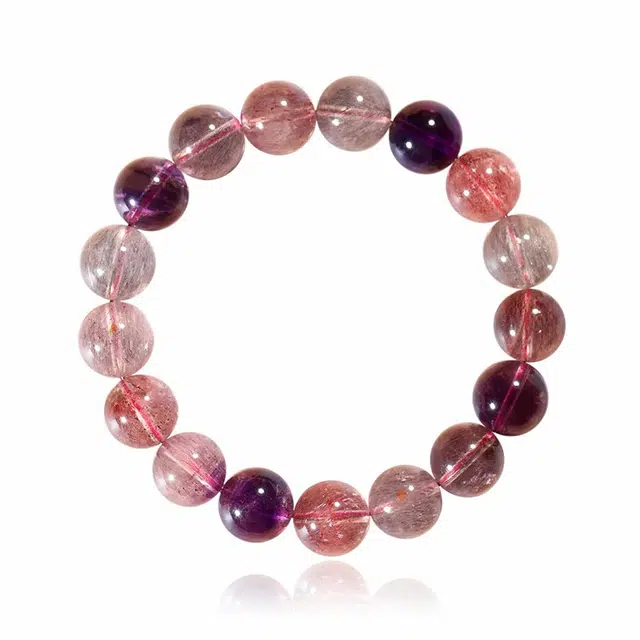 谧月珠宝 新中式国潮珍藏级黑加仑魔法超级彩超七单圈金草莓云母片骨干紫红优雅复古百搭好运 多色水晶 手串 男女同款情侣款