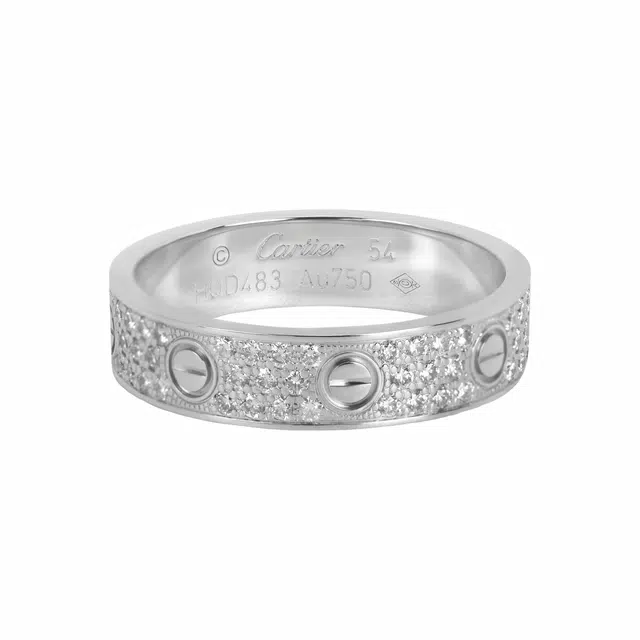 Cartier Love Full Diamond Ring 18K White Gold Wide