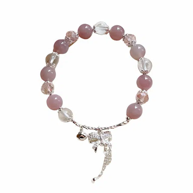 【招桃花运】 指尖瑰宝 马粉天然粉晶 小众设计感多巴胺串珠叠戴缠绕配饰 蝴蝶结甜美少女心 粉水晶 手串 女款