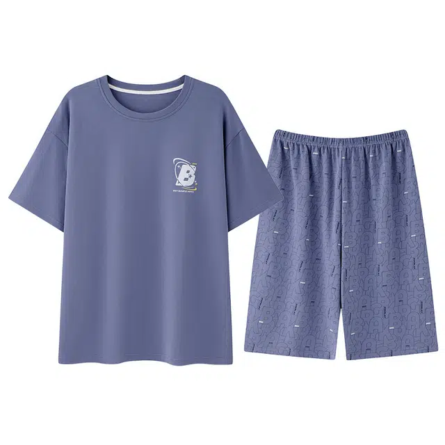 好福份 透气细腻简约短袖休闲家居服可外穿睡衣套装 男款 图片色