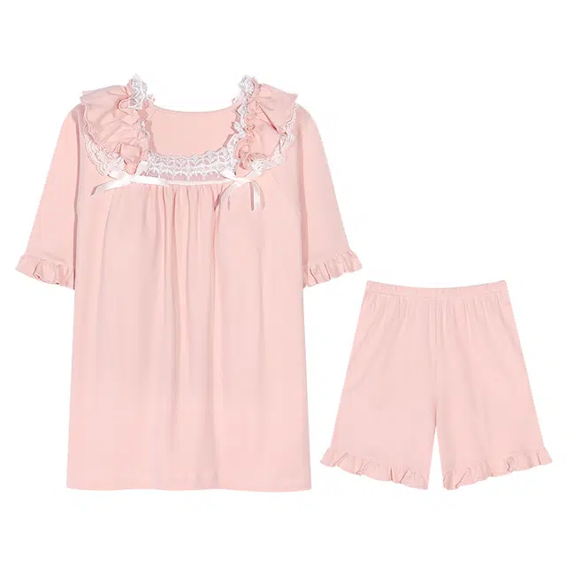 兰缪 带胸垫短袖可爱薄款家居服睡衣套装 女款 图片色