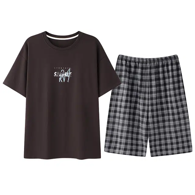 好福份 休闲透气亲肤家居服短袖可外穿睡衣套装 男款 图片色