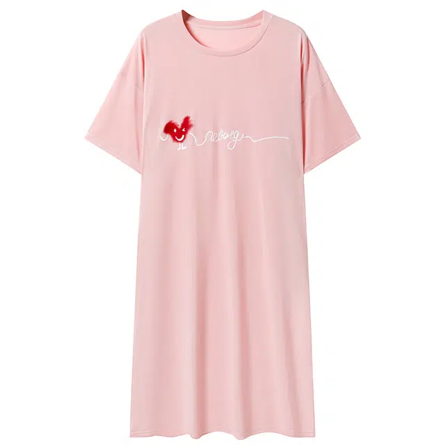 莫代尔 圆领简约舒适短袖睡裙 女款 粉红色