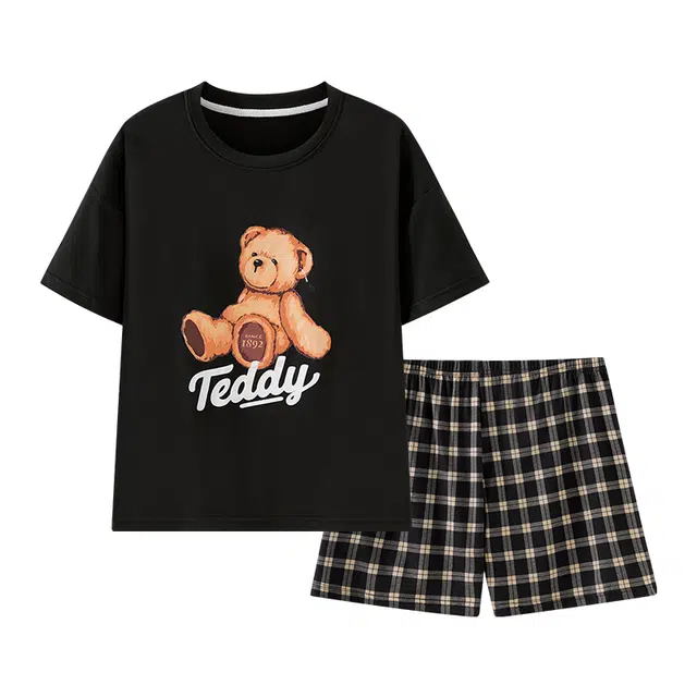 欧诗帛 韩版短袖甜美卡通带胸垫可外穿学生家居服睡衣套装 女款 图片色