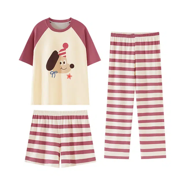 欧诗帛 韩版甜美卡通短袖家居服带胸垫睡衣套装 女款 图片色