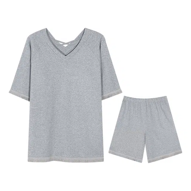 兰缪 带胸垫短袖三分裤纯色薄款家居服睡衣套装 女款 图片色