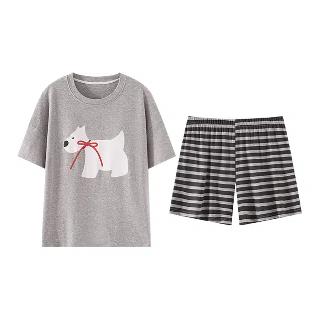 欧诗帛 带胸垫韩版卡通洋气短袖三分裤睡衣套装 女款 图片色