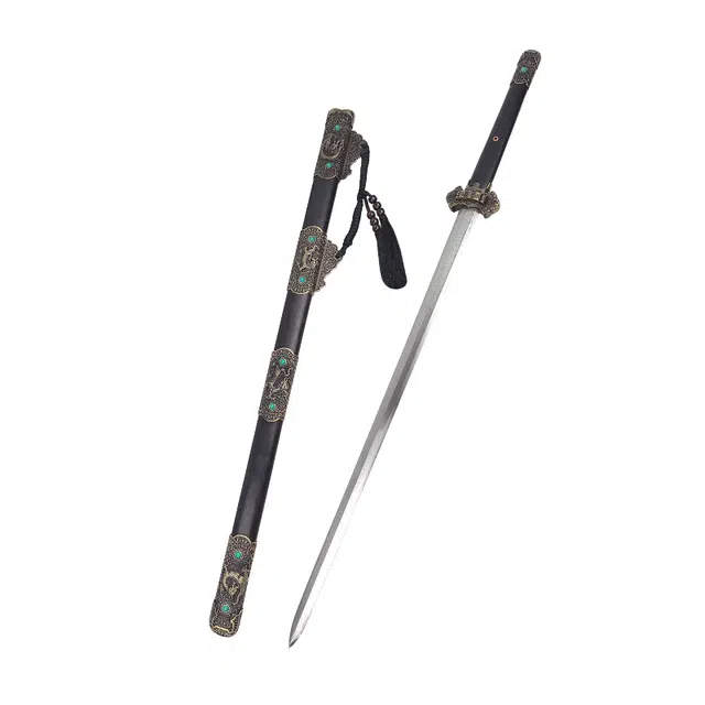 天子剑 黑麒麟唐剑 花纹钢长唐横刀合金装花梨木宝剑 成品模型