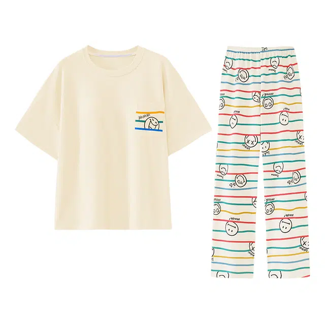 欧诗帛 韩版短袖洋气带胸垫可外穿甜美睡衣套装 女款 图片色