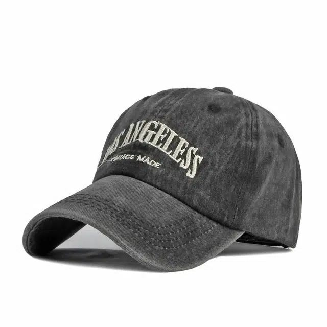 【洛杉矶Los Angeless美式】 攸委 水洗做旧刺绣软顶户外 潮牌春夏季大头围显脸小复古灰黑色防晒 棉 鸭舌帽 男女同款情侣款