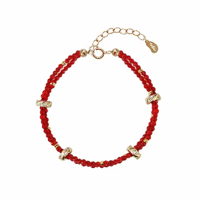 【强运势】 指尖瑰宝 平安喜乐本命年 新中式串珠显白双层编织叠戴 天然红 玛瑙 手链 女款