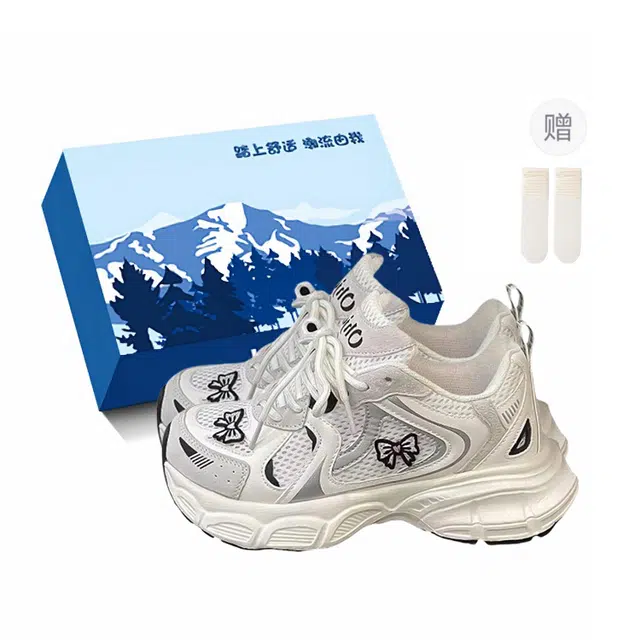 小鹿米利 合成革 小众蝴蝶舒适简约百搭休闲 文艺学院风 减震防滑耐磨包裹性 低帮 老爹鞋 女款 白色