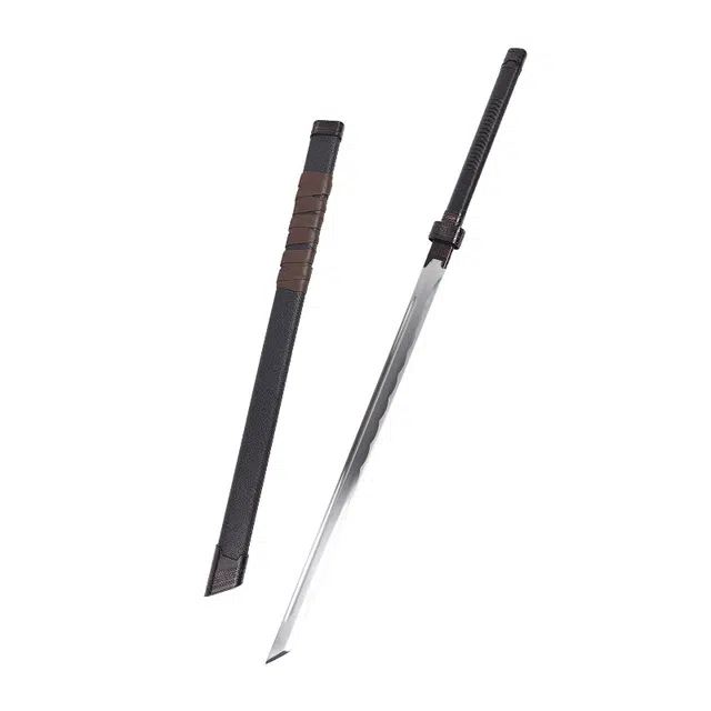 天子剑 星辰刀 高锰钢长刀蜡绳绕柄皮革鞘龙泉宝剑 冷兵器收藏未开刃 成品模型