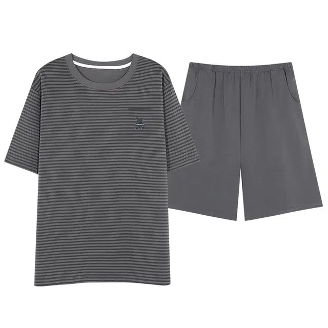 好福份 纯棉短袖条纹风家居服睡衣套装 男款 图片色