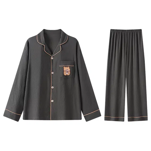 兰缪 舒适休闲翻领长袖上衣家居服长裤睡衣套装 女款 图片色