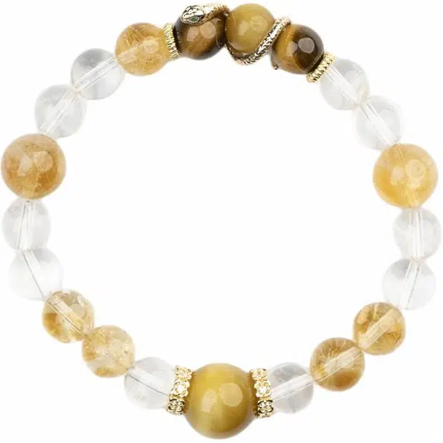 仙源 金蛇绕福 清新珠事顺意本命蛇年串珠链 简约设计高潮复古 白水晶 手串 男女同款情侣款