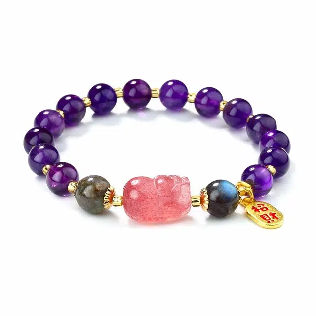 【做个富婆】 凤凰涅磐 招财纳福草莓晶貔貅 紫晶月光转运珠 新中式原创设计小众高级感#好运 水晶 手串 女款
