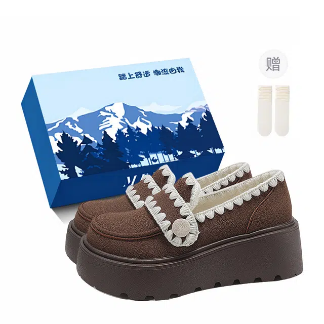 小鹿米利 增高厚底百搭复古花边一脚蹬 乐福鞋 女