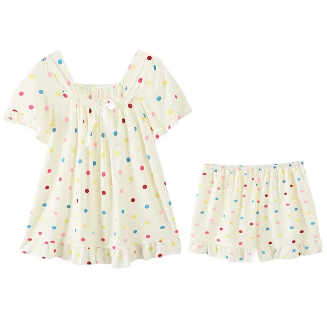 俏霓桐 可爱波点时尚甜美短袖三分裤睡衣套装 女款 图色