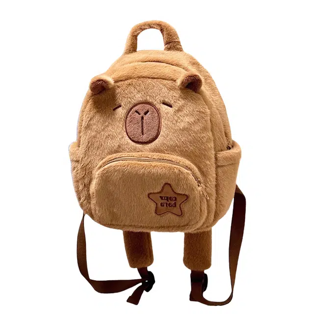 番尼可儿 水豚包 卡皮巴拉毛绒包可爱百搭毛毛包女生卡通学生小背包 玩偶周边