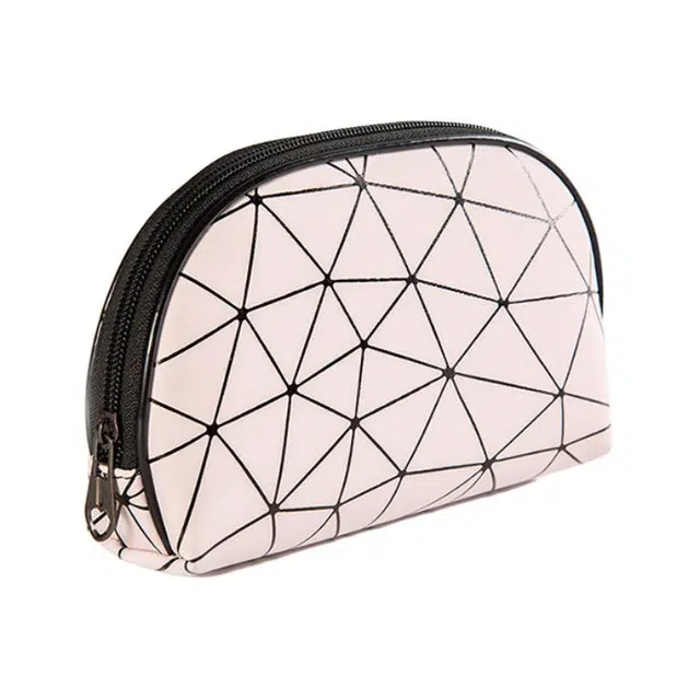 静玲珑 磨砂菱格化妆包女便携大容量收纳包袋个性磨砂半圆