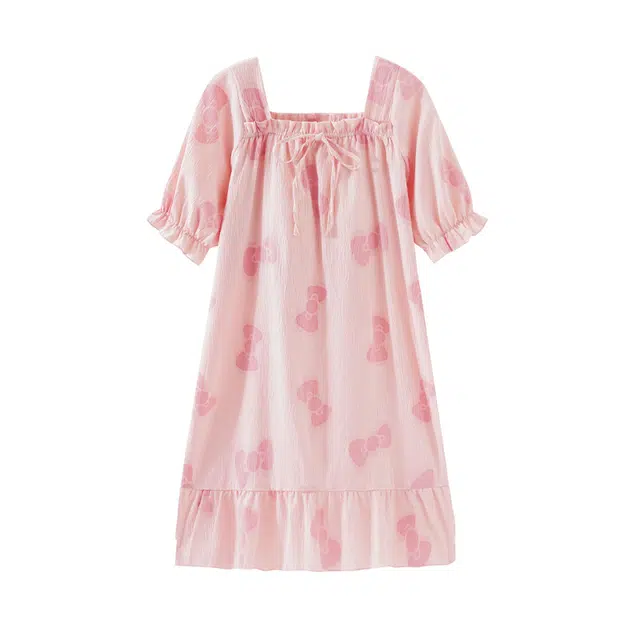 欧诗帛 韩版带胸垫薄款甜美短袖睡裙 女款 图片色