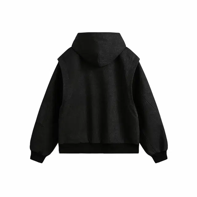 雅鹿 美式街头纯色基础款条纹设计宽松都市通勤开衫连帽长袖夹克外套 男女同款 黑色