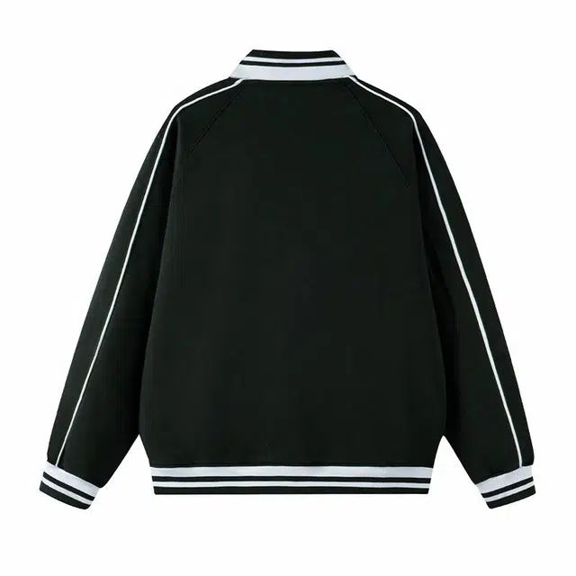 雅鹿 美式休闲运动条纹棒球领外套宽松休闲百搭针织夹克衫 男女同款