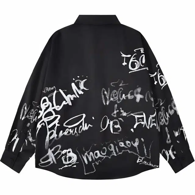 极限涡轮 美式复古潮牌涂鸦字母高街宽松百搭长袖衬衫 男女同款