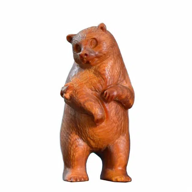 仙友 陈化料木雕小摆件动物随身工艺品可爱小熊 柏木 把件 男女同款情侣款