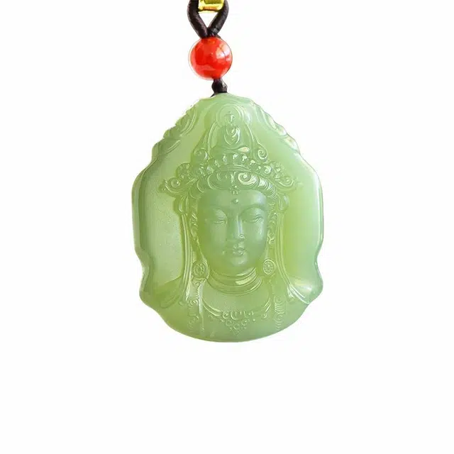 舒杰 国潮民族风本命年转运观音 和田玉项链 青白玉 男女同款情侣款