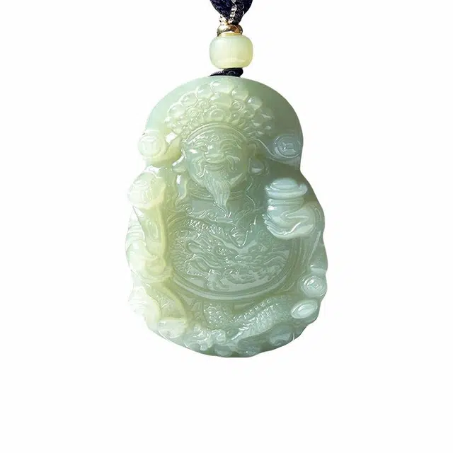 舒杰 中国风招财进宝财神 和田玉项链 青白玉 男女同款情侣款