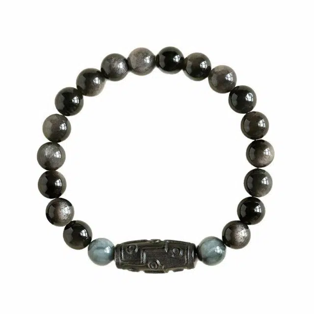 【好"饰"成双】 指尖瑰宝 天然银曜 石九眼天珠星耀石念珠盘玩手捻新中式 本命年#好运 黑曜石 手串 男女同款情侣款